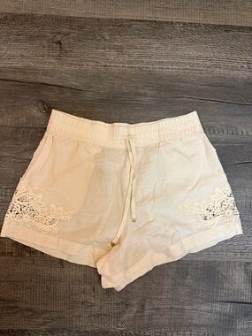 Victoria's Secret Cream Lace-Trim High-Waist Shorts